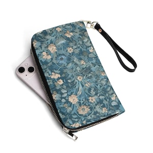 Portefeuille à fleurs bleu - Cuir synthétique - Accessoire féminin - - Compact chic