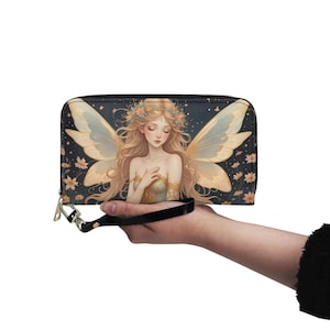 Carteira Fairy Girl Couro Vegano Carteira Bonita Carteira de Couro Vegano Carteira Feminina com Zíper e Vários Bolsos Ideia Única para Presente