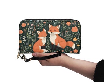 Niedliche Fuchs Woodland Cottagecore Vegan Leder Brieftasche Niedliche Brieftasche Damen Reißverschluss Brieftasche Einzigartige Geschenk Brieftaschen