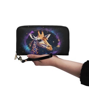 Joli portefeuille girafe en cuir végétalien Joli portefeuille en cuir végétalien portefeuille avec fermeture éclair femme portefeuille mignon multi-poches