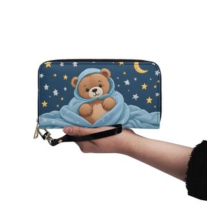 Carteira de urso fofa de couro vegano Carteira fofa de couro vegano Carteira com zíper Carteira feminina fofa com vários bolsos Ideia de presente exclusiva