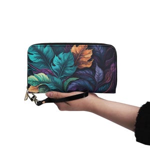 Portefeuille à feuilles colorées en cuir végétalien Portefeuille mignon en cuir végétalien Portefeuille zippé pour femme mignon avec plusieurs poches