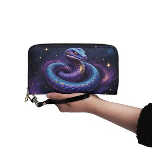 Portefeuille Galaxy Serpent en cuir végétalien Portefeuille mignon en cuir végétalien Portefeuille zippé pour femme mignon avec plusieurs poches
