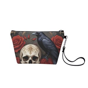 Gothic Crow Make Up Bag Zipper Bag Cute Bag Vegan Leather Zipper Pouch Pencil Pouch Toiletry Pouch Gift for Her Bag