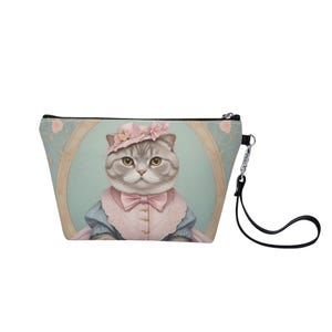 Trousse de maquillage pour chat Scottish Fold Trousse à fermeture éclair Joli sac Pochette à glissière en cuir végétalien Trousse à crayons Trousse de toilette Cadeau pour les amoureux des chats et les propriétaires d'animaux de compagnie