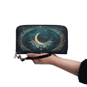 Mond Hexe Brieftasche Vegan Leder Niedliche Brieftasche Vegan Leder Brieftasche Zip Rund Frauen Brieftasche Niedlich Multi Pocket