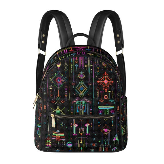 ethnic mini backpack Futuristic Ethnic Mini Backpack - Vegan Leather PU Backpack