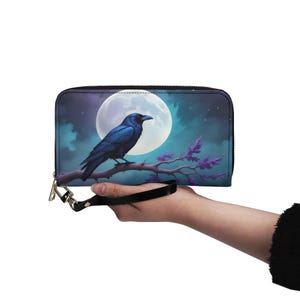 Raven Moon Portemonnaie aus Veganem Leder Niedliches Portemonnaie aus Veganem Leder Zip Rund Frauen Brieftasche Niedliche Multi Tasche