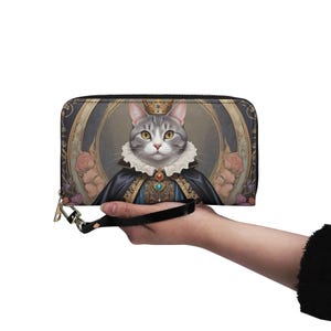 Portefeuille pour chat American Shorthair, Art portrait pour animal de compagnie, peinture faciale pour animal de compagnie, cuir végétalien, portefeuille mignon avec fermeture éclair, portefeuille pour femme, cadeau mignon pour les amoureux des chats