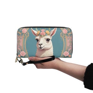 Carteira de Lhama Couro Vegano Carteira Bonita Carteira de Couro Vegano Carteira Feminina com Zíper Carteira Bonita com Vários Bolsos Ideia Única para Presente