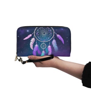 Galaxy Dreamcatcher Brieftasche Vegan Leder Cute Portemonnaie Vegan Leder Portemonnaie Zip Rund Frauen Brieftasche Cute Multi Pocket