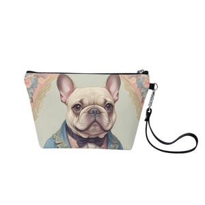 Borsa per cani Bulldog francese Borsa per il trucco unica Borsa carina Borsa vegana in pelle con cerniera Astuccio per matite Astuccio per articoli da toeletta Regalo per gli amanti dei cani Proprietario di animali domestici