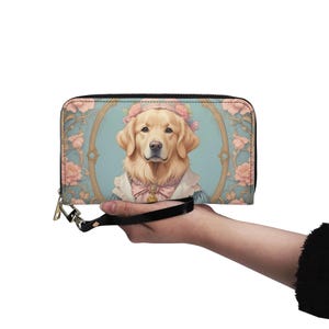 Portefeuille pour chien Golden Retriever en cuir végétalien Portefeuille mignon en cuir végétalien Portefeuille zippé pour femme avec plusieurs poches Idée cadeau unique
