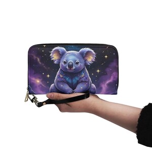 Portefeuille koala mystique en cuir végétalien Portefeuille mignon en cuir végétalien Portefeuille zippé pour femme mignon avec plusieurs poches