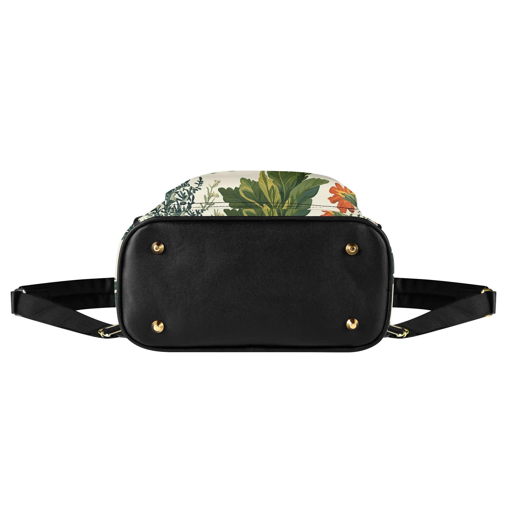 Floral PU Leather Mini Backpack, Casual Women