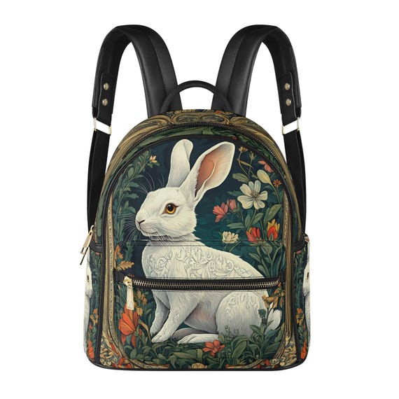 Rabbit Painting Vegan Leather Backpack PU Backpack Mini Backpack