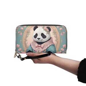 Carteira Panda Couro Vegano Carteira Bonita Carteira Couro Vegano Carteira Zip Around Carteira Feminina Bonita Multi Bolsos Ideia Única de Presente