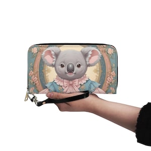 Portefeuille Koala en cuir végétalien Portefeuille mignon en cuir végétalien Portefeuille zippé pour femme Idée cadeau unique