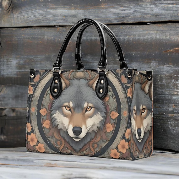 Borsa a tracolla con faccia di lupo, borsa unica, borsa carina