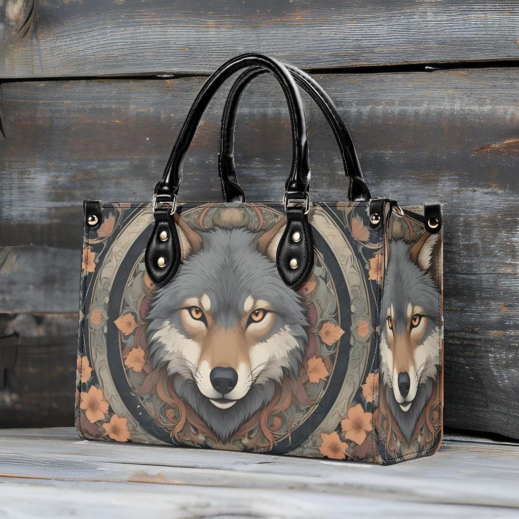Wolf Face Tote Bag, PU Leather, Stylish Handbag, Versatile Accessory