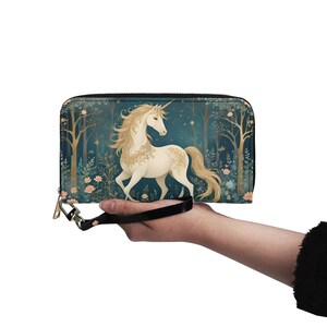 Magische Einhorn Brieftasche Vegan Leder Niedliche Geldbörse Vegan Leder Brieftasche Zip Rund Frauen Brieftasche Niedliche Multi Pocket Einzigartige Geschenkidee