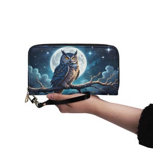 Mond Eule Brieftasche Vegan Leder Nette Brieftasche Vegan Leder Brieftasche Zip Rund Frauen Brieftasche Nette Multi Tasche
