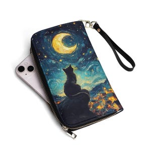 Schwarze Katze Mond Geldbörse - PU-Leder Petite Stylish