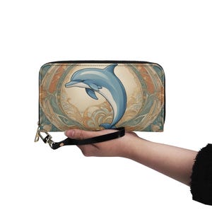 Carteira Vintage Dolphin Couro Vegano Carteira Bonita Carteira de Couro Vegano Carteira Feminina com Zíper Carteira Bonita com Vários Bolsos Ideia Única para Presente