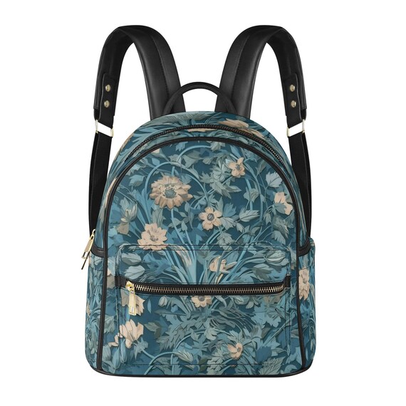 blue floral mini backpack Blue Floral PU Leather Backpack