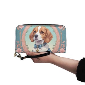 Cartera de perro Beagle Cartera de cuero vegano Bonita Cartera de cuero vegano Cartera con cremallera para mujer Bonita cartera con múltiples bolsillos Idea única para regalar