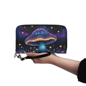Carteira Festival Mushroom Couro Vegano Carteira Bonita Carteira de Couro Vegano Carteira Feminina com Zíper Carteira Bonita com Vários Bolsos