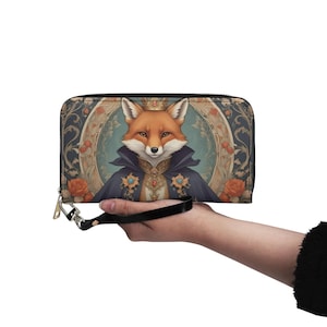 Fox Wallet Carteira de couro vegano Carteira fofa Carteira de couro vegano com zíper Carteira feminina fofa com vários bolsos