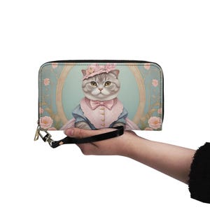 Carteira Scottish Fold Cat Couro Vegano Carteira Bonita Carteira de Couro Vegano Carteira Feminina com Zíper Carteira Bonita com Vários Bolsos Ideia Única para Presente