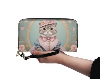 Scottish Fold Cat Wallet Vegan Leather Cute Wallet Vegan Leather Wallet Zip Around Women Wallet Cute Multi Pocket Unique Gift Idea