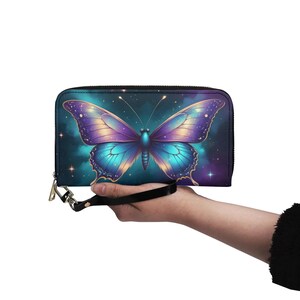Carteira borboleta Ethernal Couro vegano Carteira fofa Carteira de couro vegano com zíper Carteira feminina fofa com vários bolsos