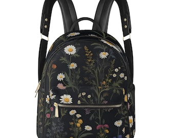 Cottagecore Flower PU Leather Mini Backpack, Cute Floral Print