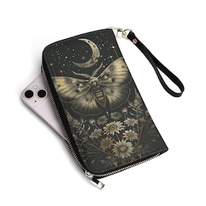 Gothic Moth Moon Wallet - PU-Leder dunkel und Kantig Perfekt für Gothic und Alternative Liebhaber