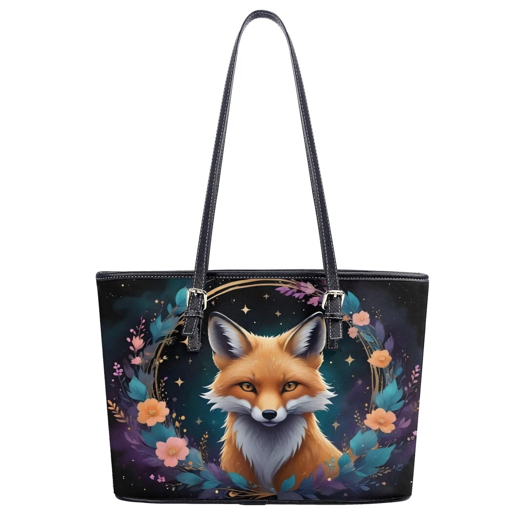 Retro Fox Tote Bag Cute Tote Bag Vegan Faux Leather Shoulder Bag Large ...