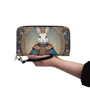 Carteira de coelho Couro vegano Carteira fofa Carteira de couro vegano com zíper Carteira feminina fofa com vários bolsos