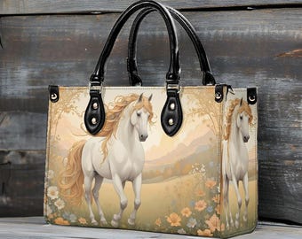 Mooie paardentas Leuke schoudertas Unieke tas Leuke tas, luxe tas Veganistische leren tassen Bedrukte designertas