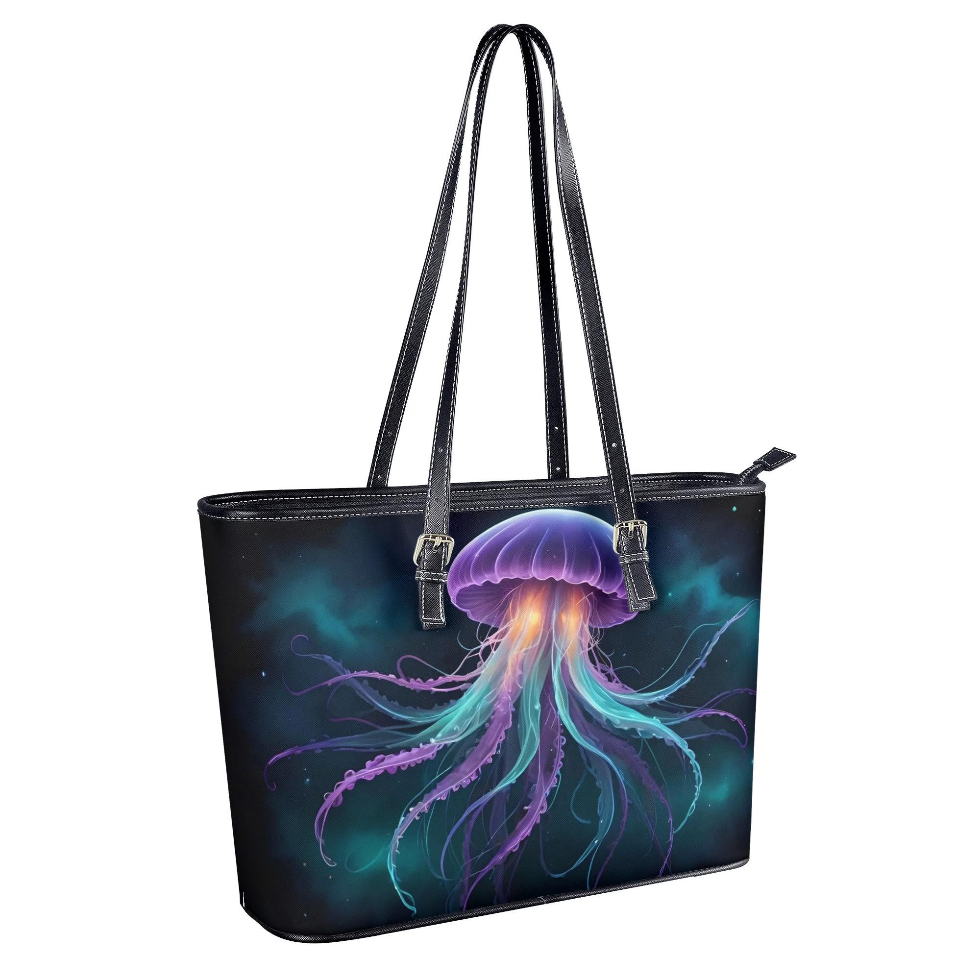 Jellyfish Galaxy PU Leather Tote Bag, Zip Closure - Etsy