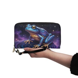 Monedero Frog Universe de piel vegana Monedero bonito de piel vegana Monedero con cremallera Monedero para mujer Monedero multibolsillos bonito