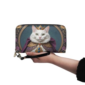 Portefeuille turc Van Cat, Portrait de chat, peinture faciale pour animaux de compagnie, cuir végétalien, portefeuille mignon avec fermeture éclair, portefeuille pour femmes, cadeau mignon pour les amoureux des chats