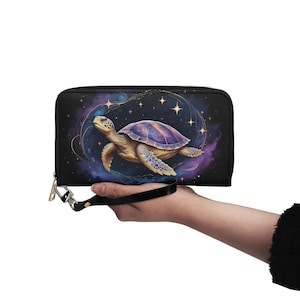 Carteira Turtle Lover Carteira de couro vegano Carteira fofa de couro vegano Carteira com zíper Carteira feminina fofa com vários bolsos