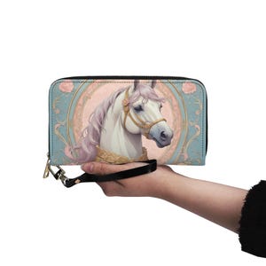 Portefeuille cheval en cuir végétalien mignon portefeuille en cuir végétalien portefeuille zippé pour femme mignon multi-poches Idée cadeau unique