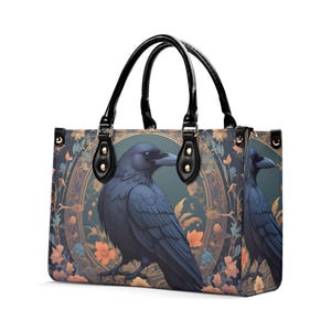 Bolso con estampado de cuervo, bonito bolso cruzado, bolso único, bonito bolso, bolso de lujo, bolsos de piel vegana, bolso de diseñador estampado