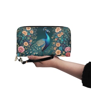 Luxuriöse Pfau Print Brieftasche Vegan Leder Niedliche Brieftasche Vegan Leder Brieftasche Zip Rund Frauen Brieftasche Niedliche Multi Pocket Einzigartige Geschenkidee
