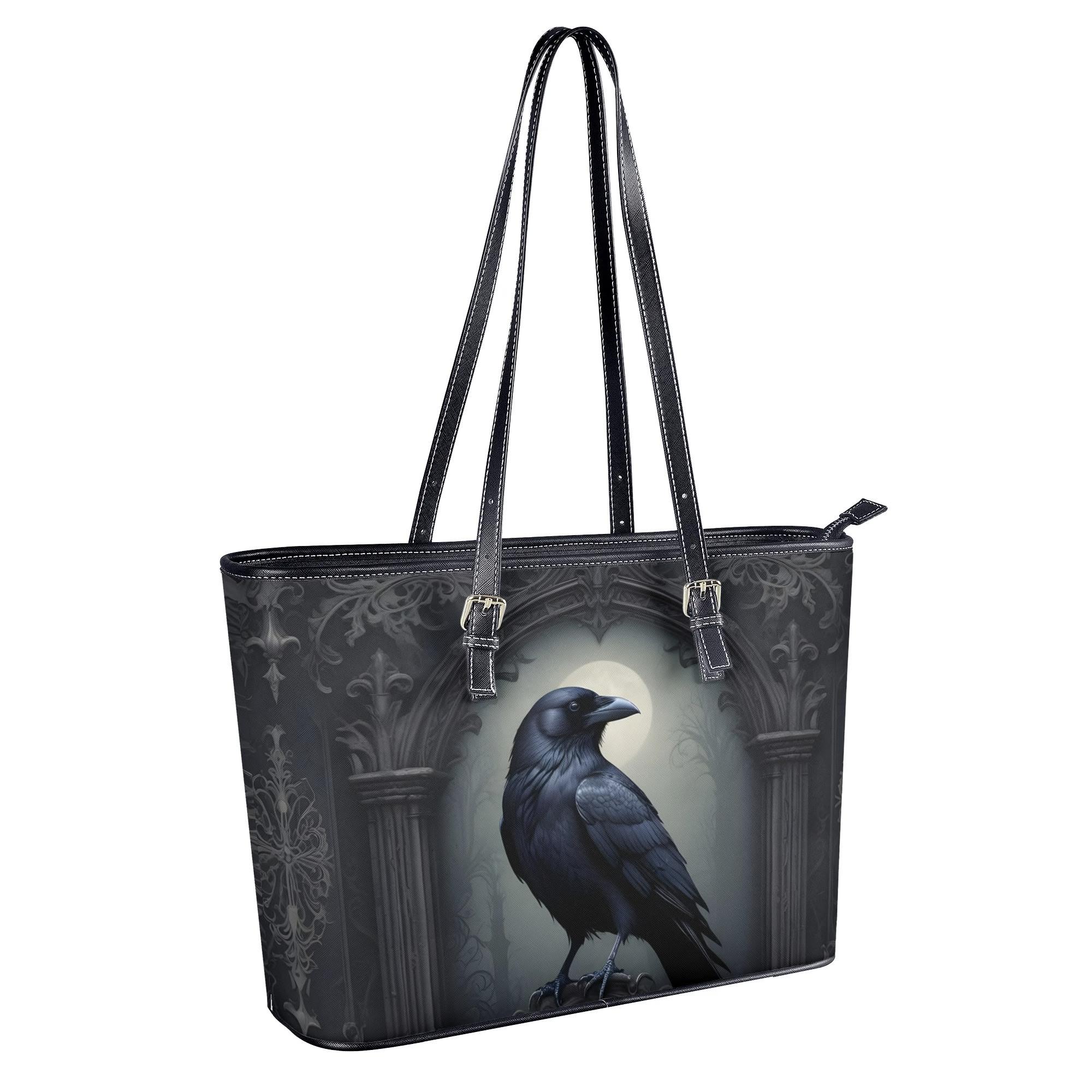 Gothic Church Raven Shoulder Bag – Corduroy Tote For Women, Adjustable Strap, Large Capacity - View #14
