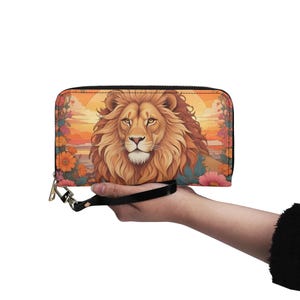Le Roi Lion portefeuille en cuir végétalien mignon portefeuille en cuir végétalien portefeuille zippé pour femme mignon multi-poches Idée cadeau unique