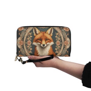 Cartera vintage de piel vegana con forma de zorro, bonita cartera de piel vegana, cartera con cremallera para mujer, bonita cartera con múltiples bolsillos, idea de regalo única